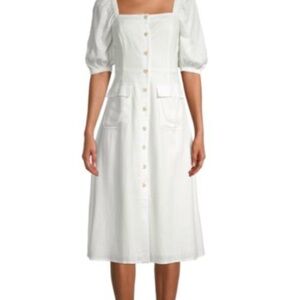 NWT BCBG MAXAZRIA women’s white line blend Puff Sleeve Button Front Dress size 8